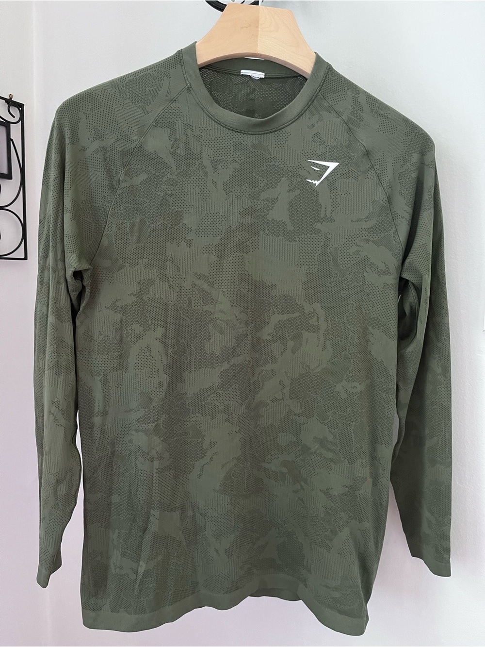 Gymshark Olive Green Camo Long Sleeve Training Tee